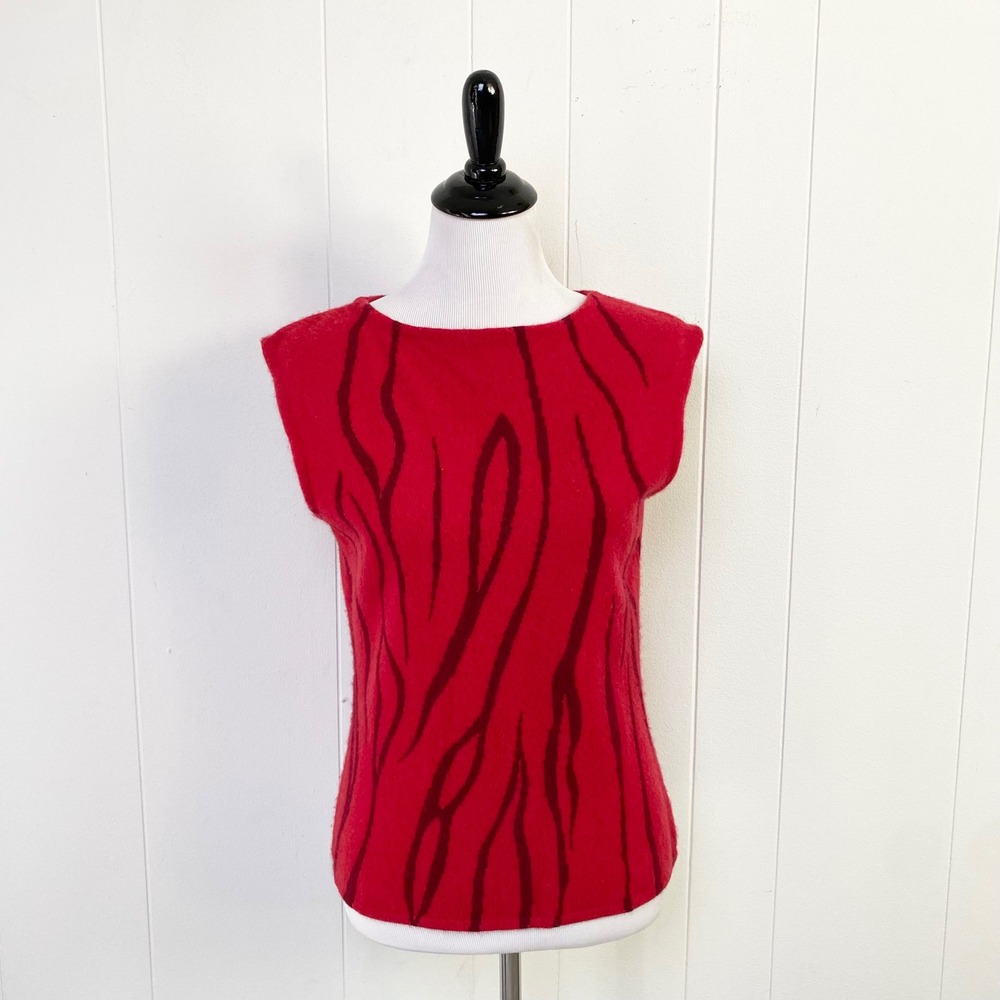 VTG Classiques Entier Red Cashmere Sleeveless Abstract Stripe Sweater Size Large